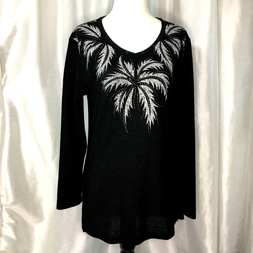 3 for $75!!! Kliman black sweater with silver palms, Medium.